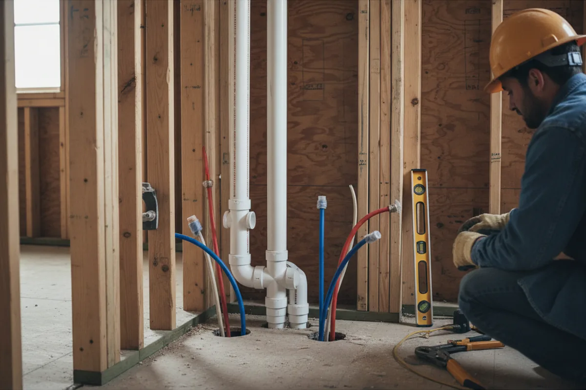 Drain and supply rough-in during Sump Pump Repair in Sanderson